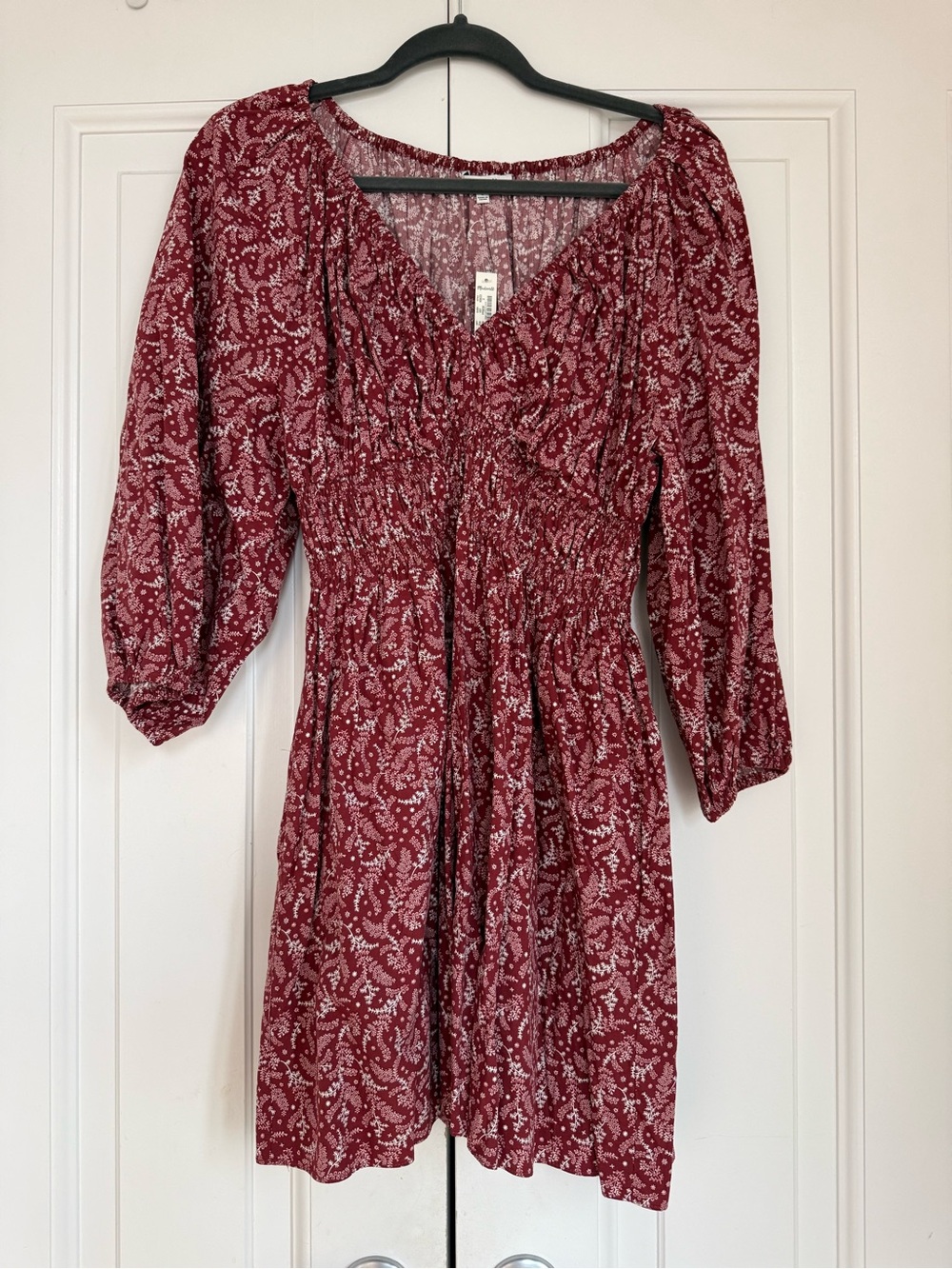 Madewell Burgundy Printed Smocked Mini Dress
